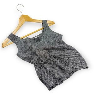 XXist Silver Metallic Knit Tank Top Wool Blend Shiny Glittery